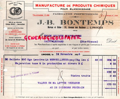 87 - LIMOGES - FACTURE J.B. BONTEMPS- 31 AV. DES RUCHOUX- MANUFACTURE PRODUITS CHIMIQUES- LA LIMOUSINE- GLORIA-1938 - 1900 – 1949