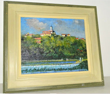 CADRE Avec HSP HUILE SUR PANNEAU PAYSAGE VILLAGE ST SIMEUX CHARENTE Signé BROWN Tableau Déco XXe Vitrine - Huiles