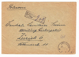 Lettre 1949 Krosnowice Pologne Poland Register Recommandé Centrale Sanitaire Suisse Zurich - Cartas & Documentos
