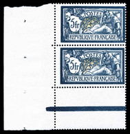 N°123 ** 5F Bleu Très Foncé Et Chamois En Paire Coin De Feuille, SUP (certificat) - Unused Stamps
