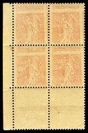N°129e ** 10c Semeuse Bloc De 4 Cdf: Impression Recto-verso, TTB - Unused Stamps