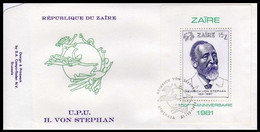 FDC (BL50) 150 Ans De La Naissance De Heinrich Von Stephan /  150e Verjaardag Van Heinrich Von Stephan  - ZAÏRE - 1980-1989
