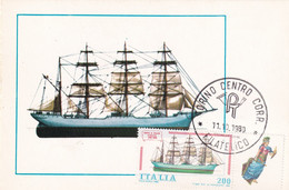 A10859- NAVE SHIP CORVETTE " A.S.GABBIANO", A PALO TORINO ITALIA 1980 MAXIMUM CARD USED STAMP - Cartas Máxima