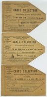 Carte D'électeur X 3. Elections Législatives De 1898 Et Municipales De 1896 Et 1900. Paris Les Halles. Carte D'électeur. - Non Classificati