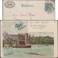 Allemagne 1900. Carte EP TSC. Mannheim, Pont Sur Le Rhin, Bateau à Aubes Ou Roues. Bateau De Course à Rames, Canoé - Canoa