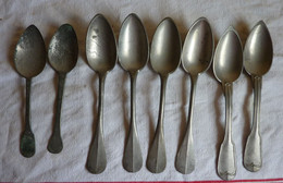 8 Cuillères Anciennes En étain Vintage Fin 18ème - Spoons