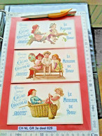 3 Cartes Chromo Litho, Superbe Around 1895 Litho Prints ART GROOTES Cocoa Chocolate Children Playing 15X8cm VG - Oud (tot 1960)