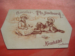 1 Card Die CUT Package Shaped  C1898 chocolate SUCHARD  V41 - L - 2 Boys With Dog - Litho,t Res Bien  RRR - Suchard