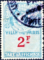 PARIS N°54  2F  Taxe D'affichage  Émission De 1947. Deuxième Tirage Type 2. Filigrane AT47 FISCAL FISCAUX AFFICHES - Fiscaux