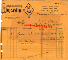 92 - VANVES - FACTURE PAPETERIES DUJARDIN -169 RUE DE PARIS -  1937  PAPETERIE - Druck & Papierwaren