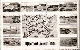 13405 - Deutschland - Travemünde , Ostseebad , Mole , Hafen , Strand , Casino , Mehrbildkarte - Gelaufen 1956 - Luebeck-Travemuende