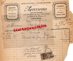 33- LIBOURNE- FACTURE MERCEREAU - MARCHAND TAILLEUR -FOURNISSEUR DU COLLEGE ECOLE- 18 PLACE MAIRIE- 1901 - Kleidung & Textil