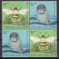 CYPRUS 2021 EUROPA CEPT..Endangered National Wildlife.set 4 ST. FROM BOOKLET MNH - 2021