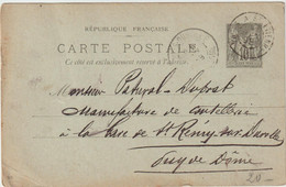 4338 Entier Carte Postale Postal Type Sage Paris 1898 RODET PATURAL DUPRAT COUTELLERIE SAINT REMY SUR DUROLLE - Cartes Postales Types Et TSC (avant 1995)
