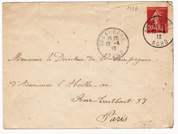 Lettre 1913 Entier Postal Semeuse 10 Centimes Douai Nord Gare Assurance Abeille - Enveloppes Types Et TSC (avant 1995)