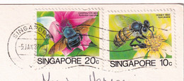 Insects  And Flowers, 2 Stamps Of Singapore '80 On Postcard - Singapur (1959-...)