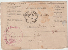 4344 Carte Postale Avis 1934 Montélimar Bertheau Jonches Auxerre Yonne Centre De Mobilisation D'infanterie - 1921-1960: Modern Period