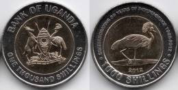 Uganda 1000 Shillings 2012, 50 Years Of Independence, Crested Crane Bird, KM#278, Unc, Bi-metallic - Oeganda