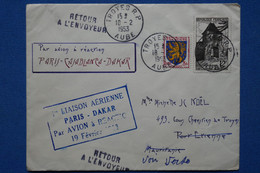 W11  FRANCE  LETTRE   1953    PREMIER VOL PARIS DAKAR  AVION A REACTION  TROYES  + REDISTRIBUEE+ AFF  PLAISANT - 1927-1959 Lettres & Documents