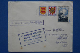 W11  FRANCE  LETTRE   1953    PREMIER VOL PARIS ABIDJAN   AVION A REACTION  TROYES  + REDISTRIBUEE+ AFF  PLAISANT - 1927-1959 Cartas & Documentos