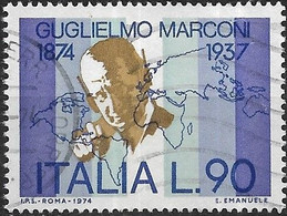 ITALY 1974 Birth Centenary Of Guglielmo Marconi (radio Pioneer) -  90l. Marconi And World Map FU - 1971-80: Used