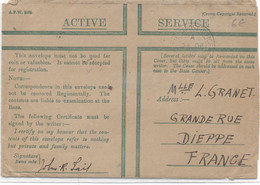 GRANDE - BRETAGNE : CORRESPONDANCE MILITAIRE - ENVELOPPE D'HONNEUR Pour LA FRANCE  ( DIEPPE) - Errors, Freaks & Oddities (EFOs