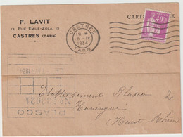 4350 Carte Postal Entête Publicitaire LAVIT CASTRES 1934 Plasco Huningue Type Paix - 1921-1960: Periodo Moderno