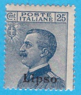 EGLI005 EGEO LIPSO 1912 FBL D'ITALIA SOPRASTAMPATI LIPSO CENT 25 SASSONE NR 5 NUOVO MNH ** - Ägäis (Lipso)