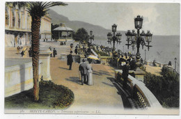 (RECTO / VERSO) MONTE CARLO EN 1907 - N° 381 - TERRASSES SUPERIEURES ANIMEES - BEAU TIMBRE ET CACHET DE MONACO - CPA - Terrassen