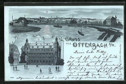 Mondschein-Lithographie Offenbach A. M., Totalansicht, Schloss - Offenbach