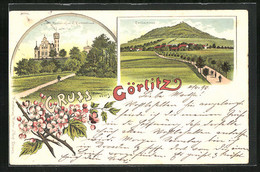 Lithographie Görlitz, Restaurant Landeskrone, Ortsansicht - Goerlitz