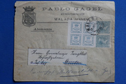 W15 ESPAGNE BELLE LETTRE RARE  1923 MALAGA  POUR DRESDE GERMANY REDISTRIBUEE+ BLOC DE T.P   + AFFRANCH. INTERESSANT - Lettres & Documents