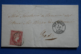 W15 ESPAGNE BELLE LETTRE 1856  CADIZ   + AFFRANCH. PLAISANT - Cartas & Documentos