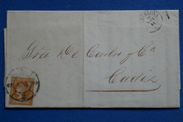 W15 ESPAGNE BELLE LETTRE 1861  CADIZ + AFFRANCH. INTERESSANT - Covers & Documents
