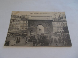 PARIS 75 PORTE SAINT MARTIN TRAMWAY GROS PLAN TRES ANIMEES VIEILLES AUTOS ATTELAGES  1913 - Sonstige