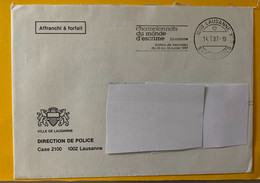 Delcampe - 14089 - Oblitération Mécanique Championnats Du Monde D'Escrime Lausanne 14.07.1987 - Fechten