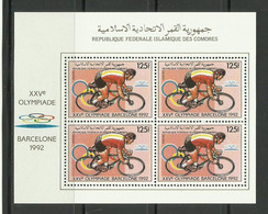 COMORES 1987 - OLYMPICS DE BARCELONA 92 - CICLISMO (RARE) - MINI SHEET IN BLOCK OF 4 - Comores (1975-...)