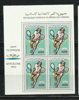 COMORES 1987 - OLYMPICS DE BARCELONA 92 - TENNIS (RARE) - MINI SHEET IN BLOCK OF 4 - Comores (1975-...)