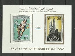 COMORES 1987 - OLYMPICS BARCELONA 92 - TENNIS - BF CON SELLO RECORDATORIO DE LA SAFRADA FAMILIA - Comores (1975-...)