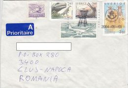 HYDROPLANE, DINOSAURS, PLANE, T.H. MORGAN- NOBEL PRIZE, FLIES, STAMPS ON COVER, 2004, SWEDEN - Briefe U. Dokumente