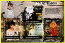 Bloc Oblitéré De 4 T.-P. - Berthe Morisot Intérieur Femme Fesant Sa Toilette Au Bal Jeune Fille à La Cage - Burundi 2012 - Used Stamps