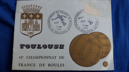 CPSM  CHAMPIONNAT DE FRANCE PETANQUE BOULES BLASON TAMPON MAXIMUM 1968 MANQUE TIMBRE PLI COIN - Boule/Pétanque