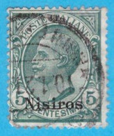 EGNI011 EGEO NISIRO 1912 FBL D'ITALIA SOPRASTAMPATI NISIROS CENT 5 SASSONE NR 2 USATO - Egeo (Nisiro)