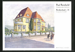 Künstler-AK Reichenbach I.V., Ansicht Des Hauses Jaeger Mit Spaziergängern - Reichenbach I. Vogtl.