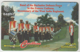 BARBADOS - Band Of The Barbados Defence Force, 40 Bds$, CN:92CBDB , Normal Zero: "0", Tirage 30.000, Used - Barbados (Barbuda)