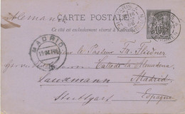 FRANKREICH 1886 10C Schwarz A. Violett Allegorie: Handel Und Frieden GA Nach MADRID Von Dort Nach STUTTGART, R! - 1876-1898 Sage (Tipo II)