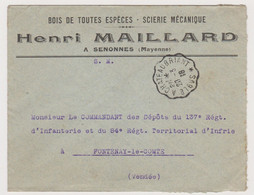 Lettre Guerre Ww1 1918 Franchise SM Imprimé Henri Maillard Bois Scierie Senonnes Mayenne - Convoyeur Sablé Chateaubriant - 1. Weltkrieg 1914-1918