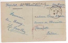 Carte Nancy Franchise Militaire Hôpital De Modenheim Cachet Administratif AMBULANCE Oblitération MULHOUSE 1 (mars 1919) - Guerra De 1914-18