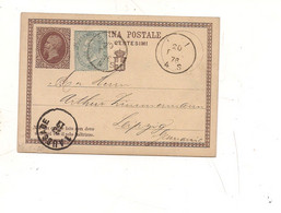 4134) Intero Postale 10c C1 1876 +5c DE LA RUE Bari X Germania - Ganzsachen