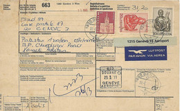 SWITZERLAND 1973    REGISTERED  PARCEL CARD  TO PAKISTAN - Non Classificati